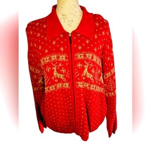 Elisabeth Womens Granny Core Reindeer Red Sweater Cardigan Curvy